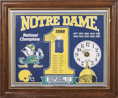 1988 Notre Dame National Champions Commemorative Clock (#2/5000) Framed to 23x19" Signed by Bob Redus (Holtz LOA)
